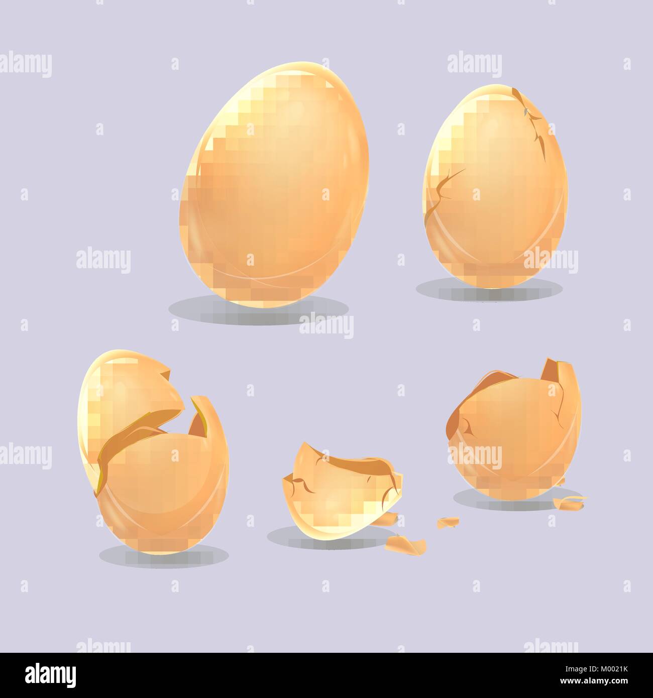 Cracked open eggshell. Easter 3d realistic icons set isolated on white background vector illustration Stock Vector