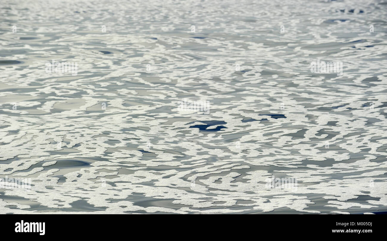 White foam on an  still ocean water surface. South Africa Stock Photo
