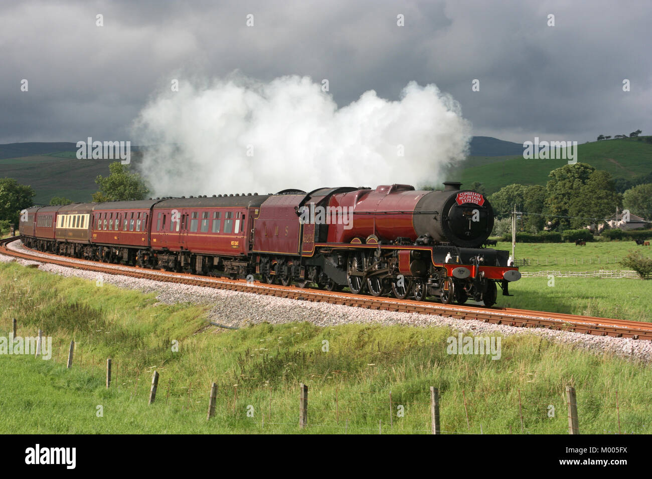 LMS Pacific Steam Locomotive No. 6201 Princess Elizabeth departs Hellifield, North Yorkshire 7th August 2010, Hellifield, United Kingdom Stock Photo