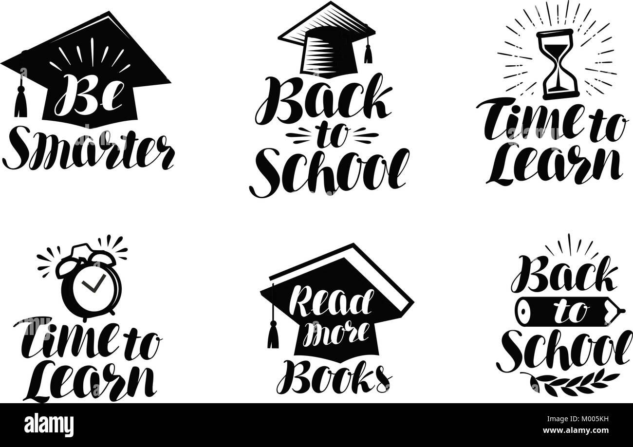 Education set of labels or icons. School, college concept. Lettering vector illustration Stock Vector