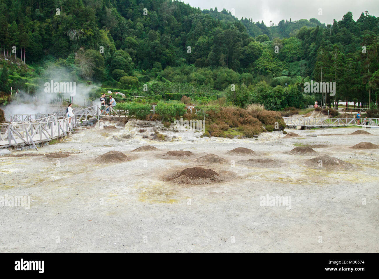 Tourists visiting Caldeiras at Fumarolas da Lagoa das Furnas at Sao