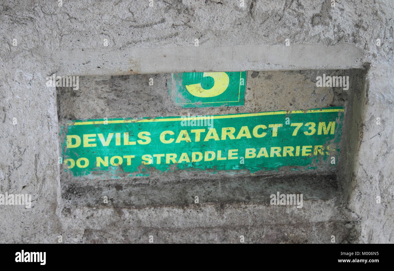 Caution sign at Devil's Cataract, MosiOaTunya, Victoria Falls