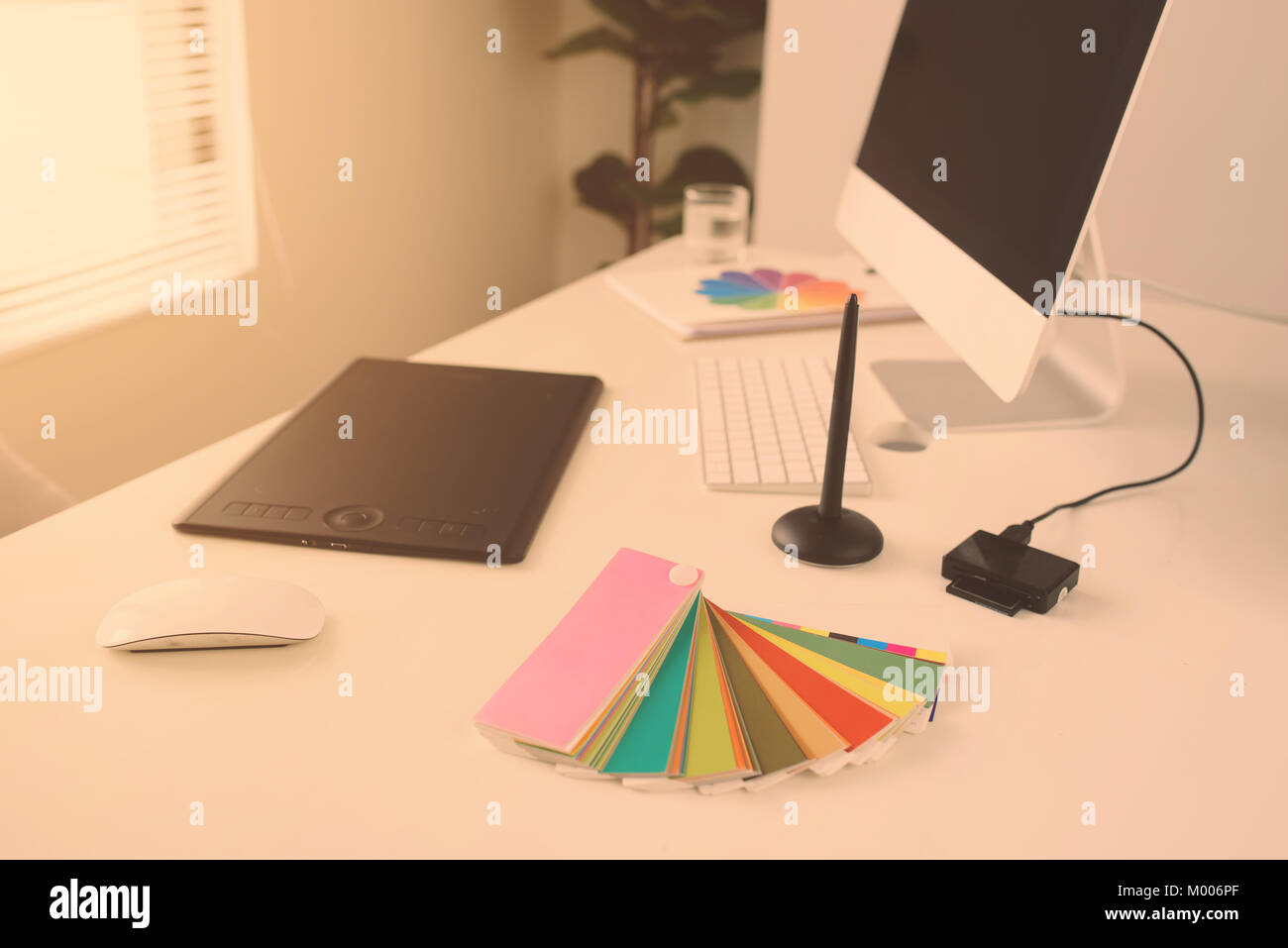 Computer Stylist Modern office workplace with desktop computer, stylus and tablet for ...