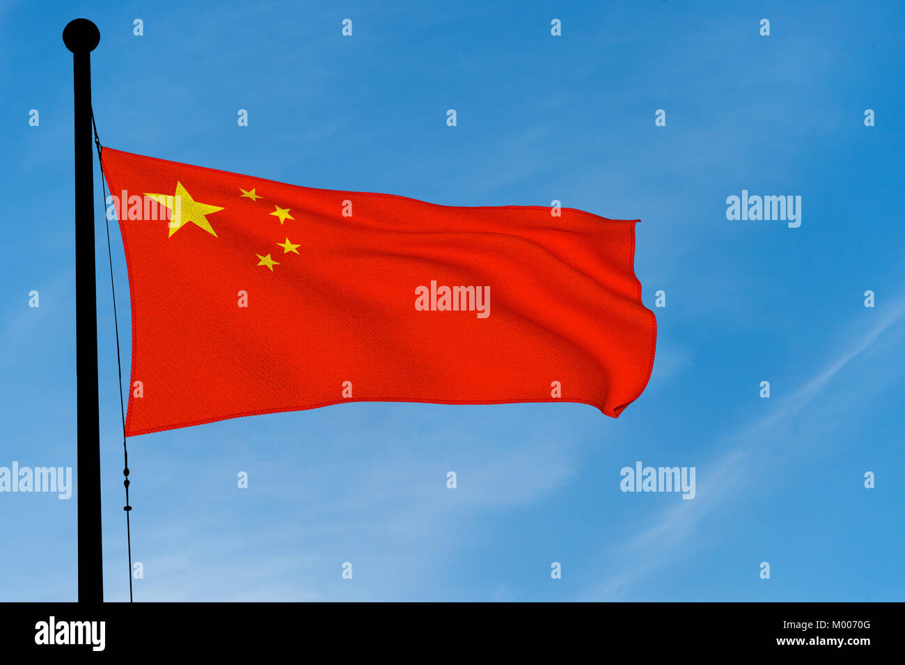 China Flag waving over blue sky (3D rendering Stock Photo Alamy