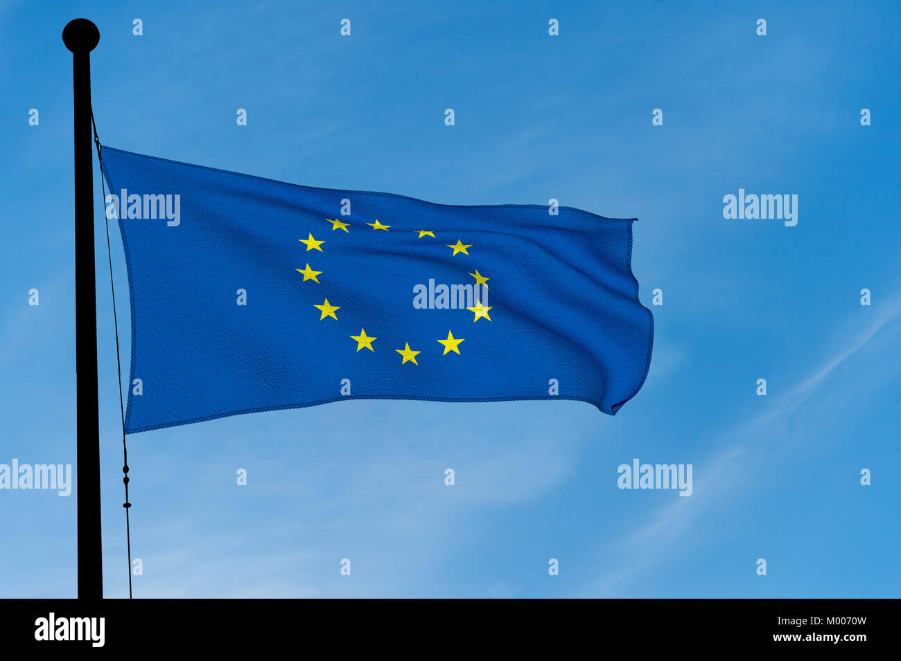 Europe Flag waving over blue sky (3D rendering) Stock Photo