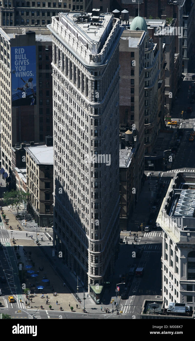 The Flatiron/Fuller Building at 175 Fifth Avenue in the borough of Manhattan seen from the Empire State Building, New York City, New York State, USA. Stock Photo