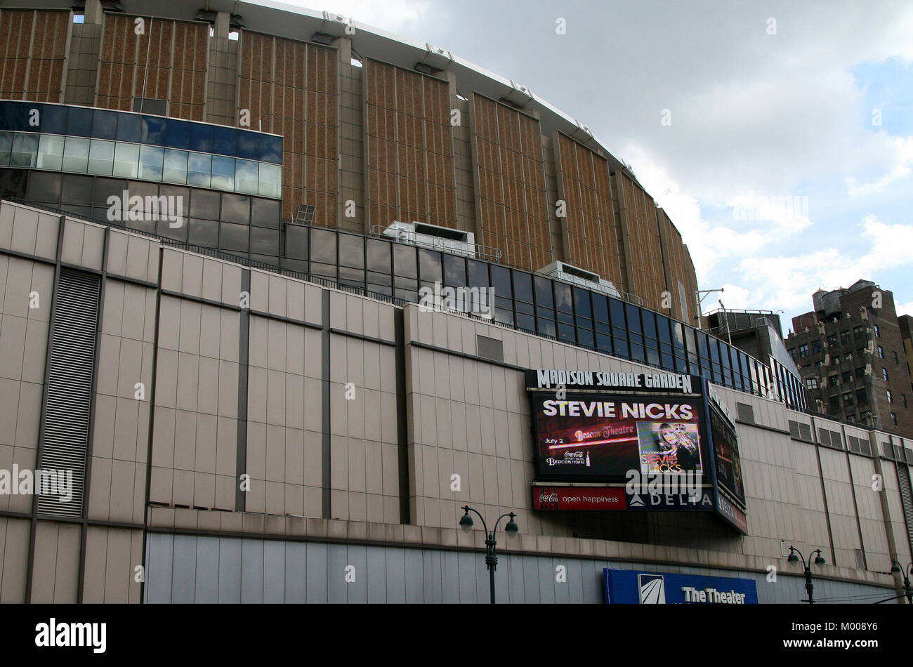 Madison Square Garden (MSG) with a billboard advertising Stevie Nicks's live performance on July 2nd 2012 in the Beacon Theatre, 4 Pennsylvania Plaza, Stock Photo