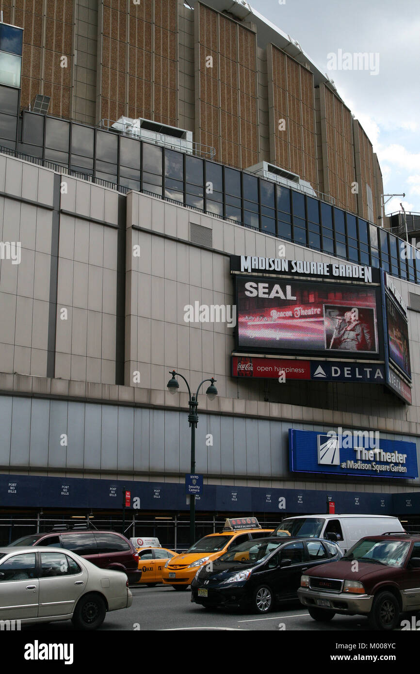 Madison Square Garden (MSG) with a billboard advertising Stevie Nicks's live performance on July 2nd 2012 in the Beacon Theatre, 4 Pennsylvania Plaza, Stock Photo