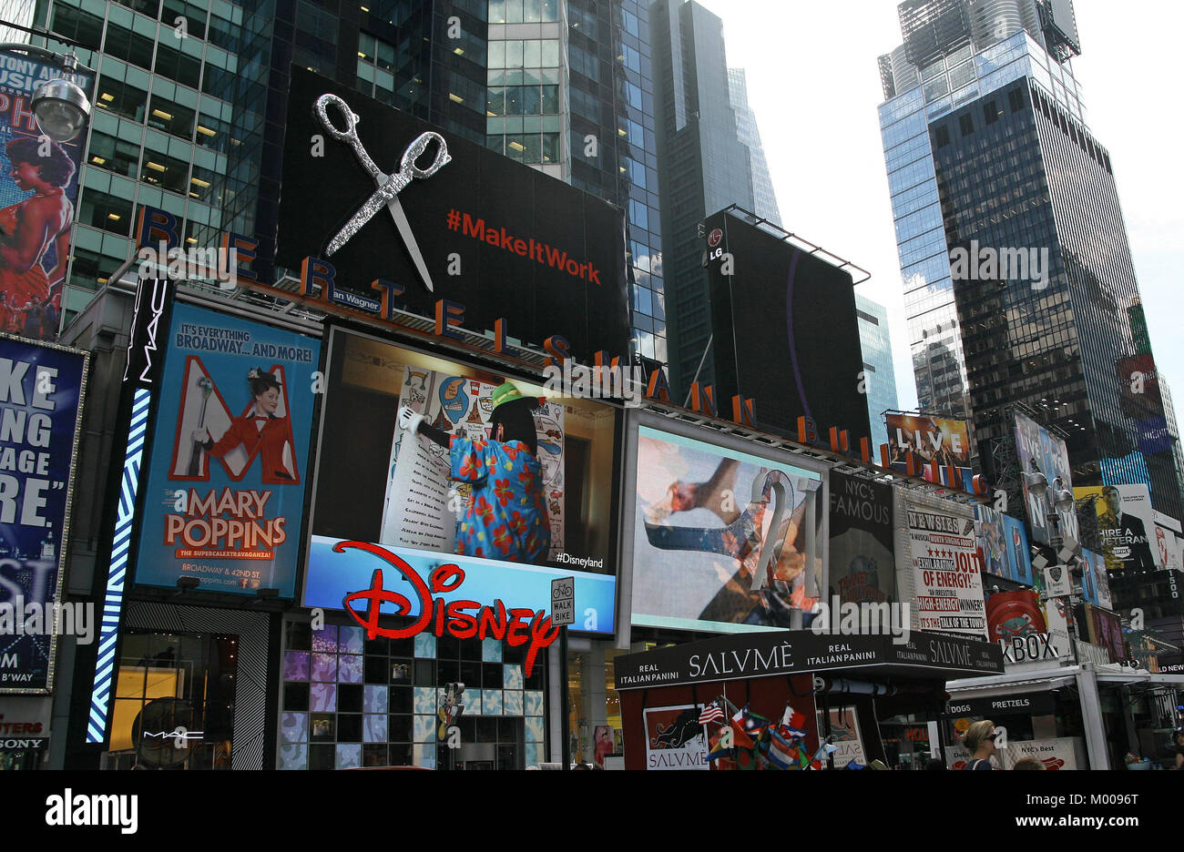 Bertelsmann Building and theatres, Times Square, Manhattan, New York City, New York State, USA. Stock Photo