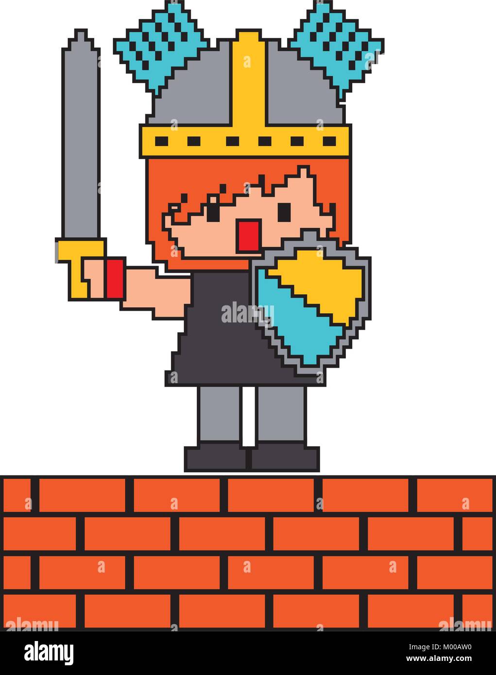 pixel character knight with brick wall game Stock Vector Image & Art ...