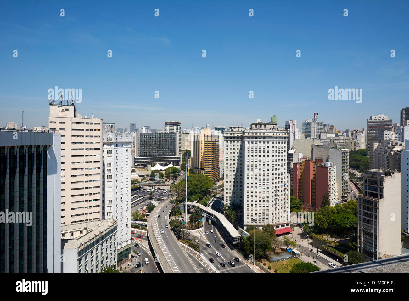Aerial view of Sao Paulo city, offices buildings, residential buildings and Sao Paulo municipal council chamber, in downtown, Brazil. Stock Photo