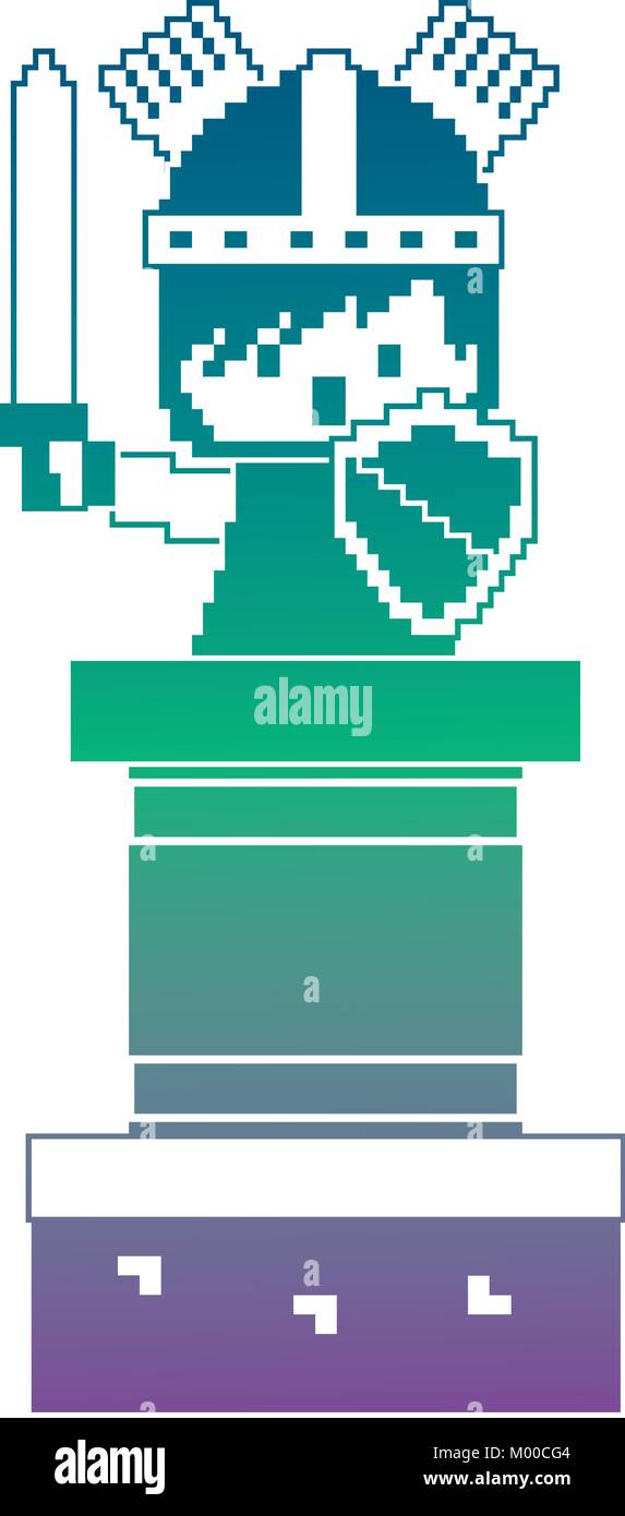 pixel character knight with sword and shield video game Stock Vector ...
