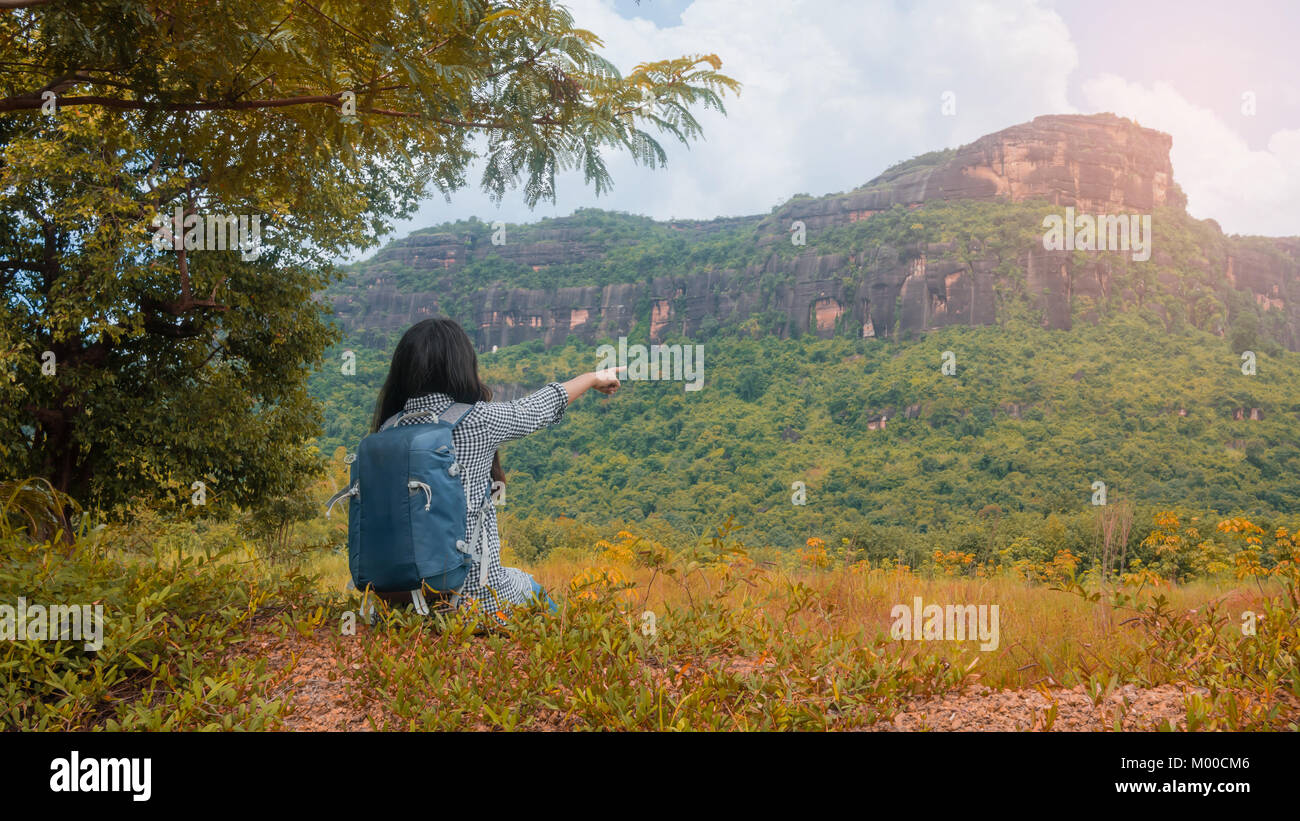 Asian woman backpacker enjoy the view at mountain Stock Photo - Alamy
