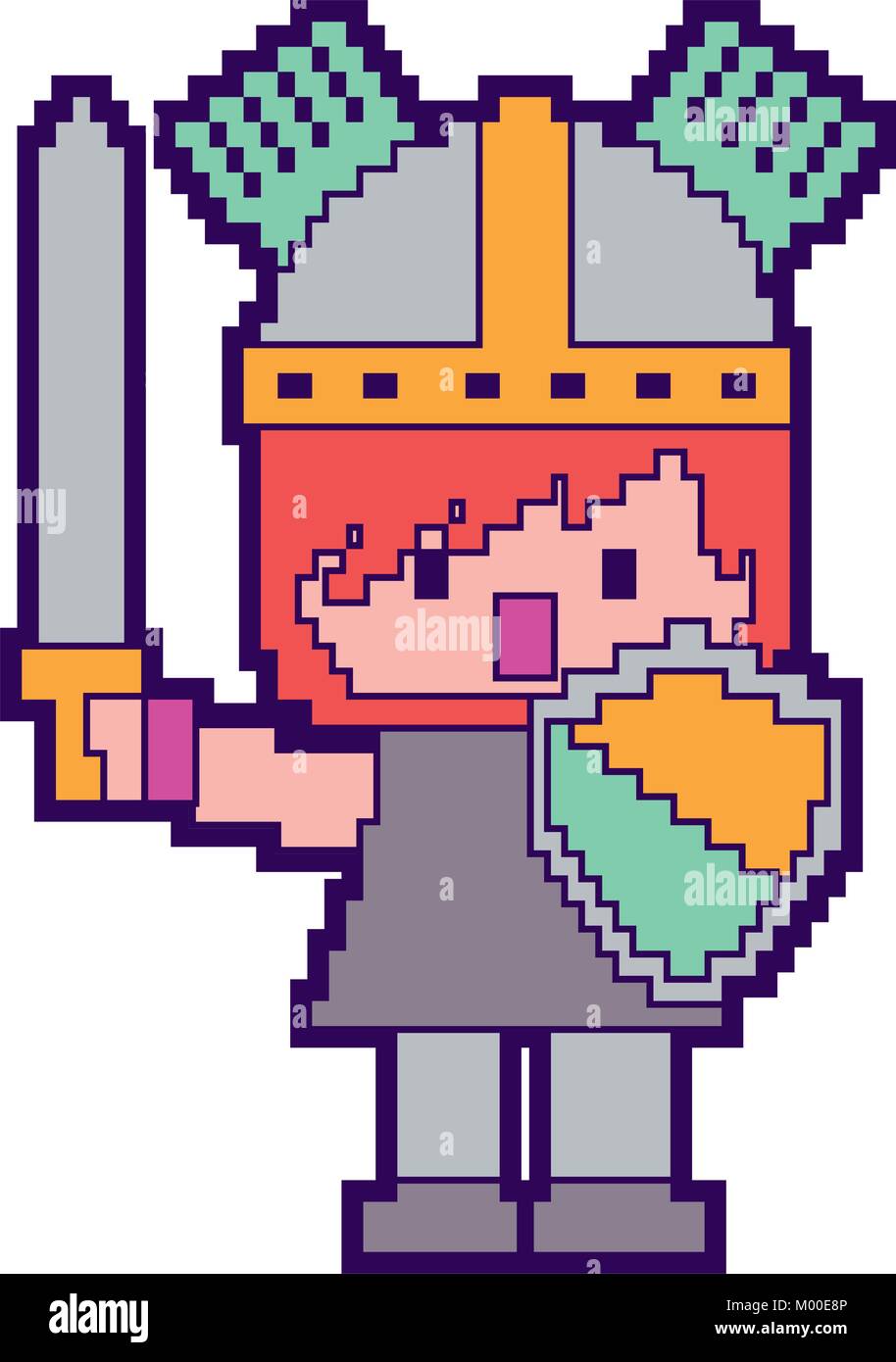 pixel character knight with sword and shield for games Stock Vector ...