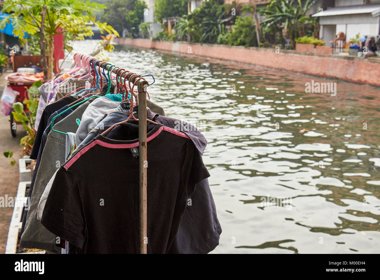 Canalside public laundry, Bangkok, Thailand Stock Photo Alamy