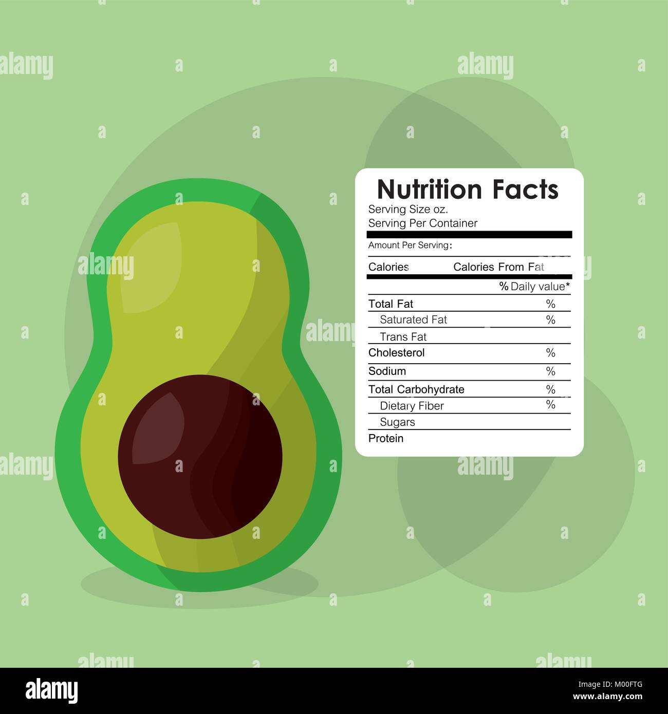 nutrition facts of avocado label content template Stock Vector Image