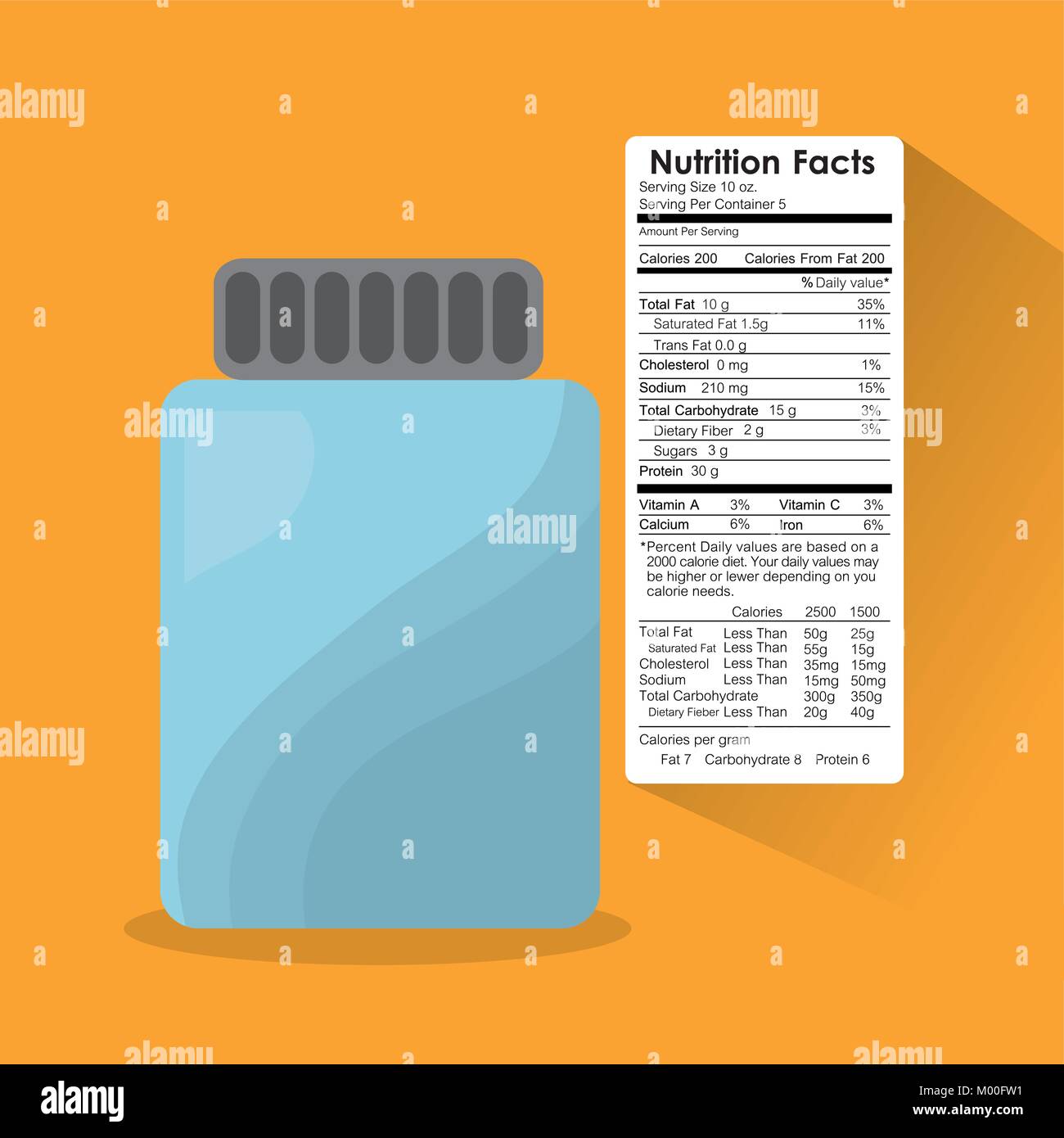 bottle glass nutrition facts sticker information Stock Vector Image