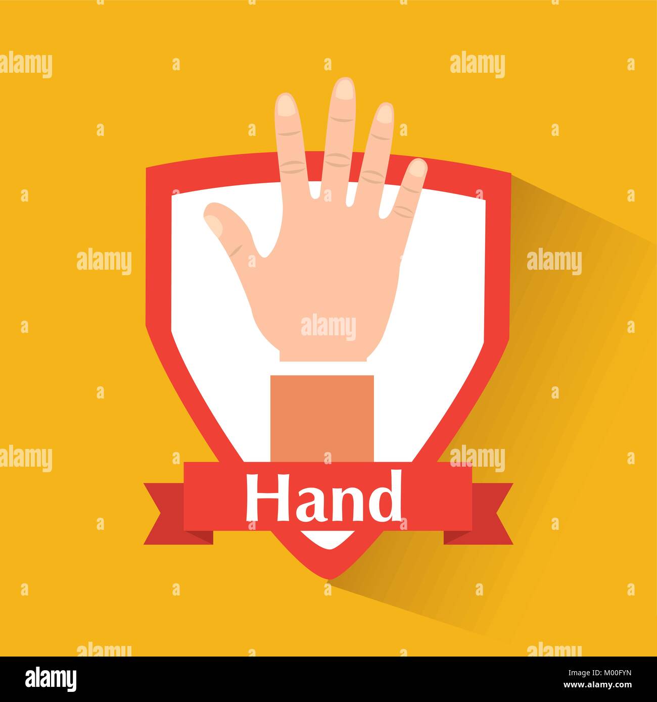 human hand showing five fingers badge Stock Vector