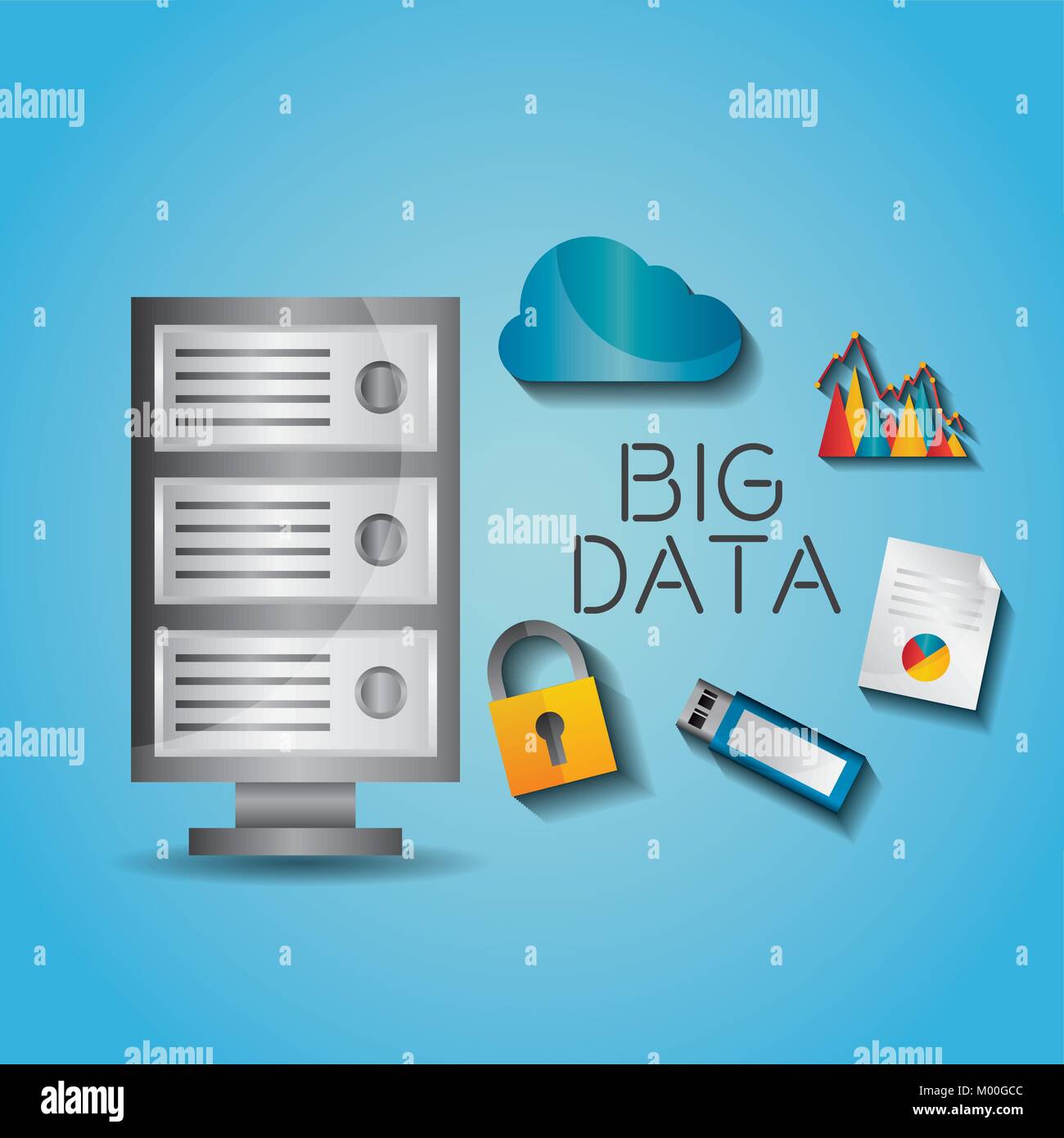big data server protection cloud usb document Stock Vector Image & Art ...