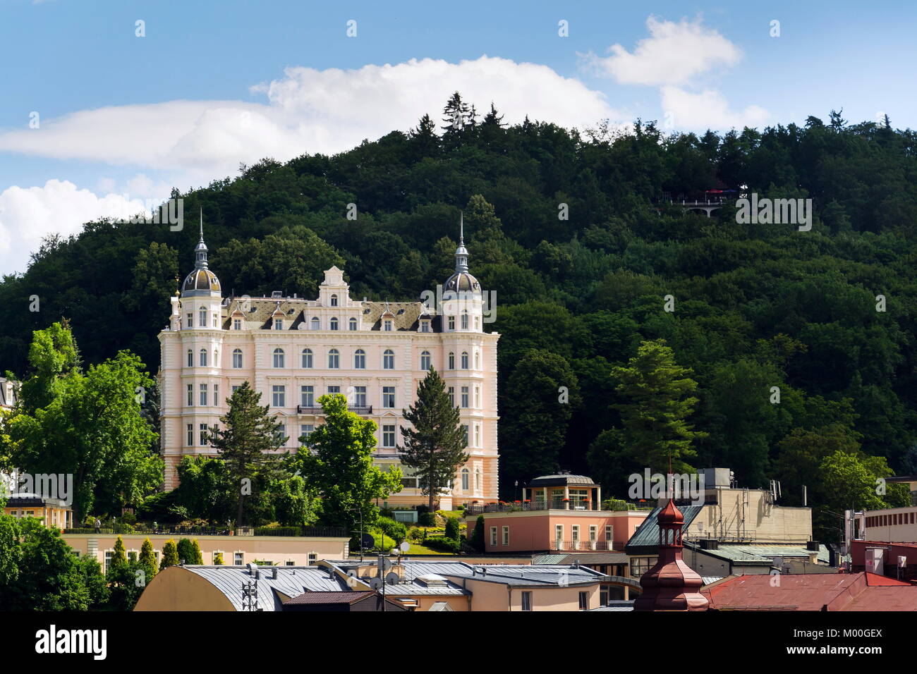 Beautiful panoramic view of spa town Karlovy Vary, Czech Republic Stock