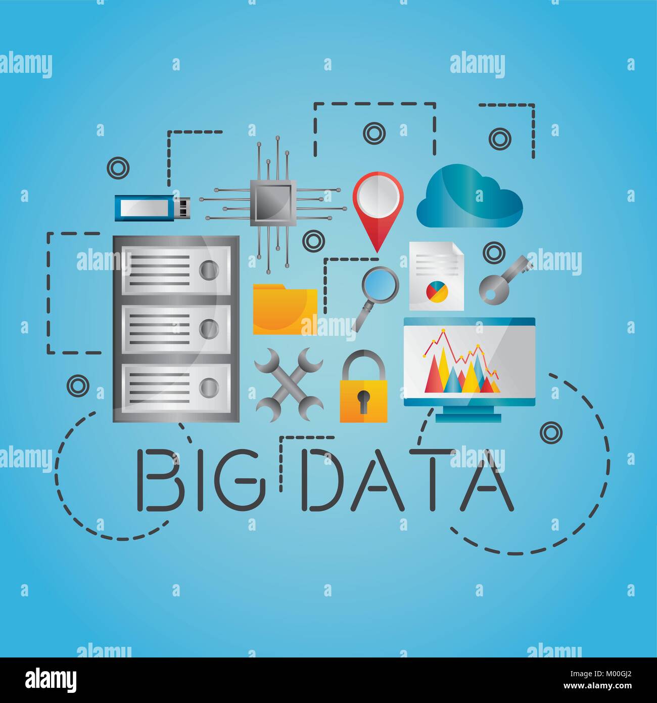 data analysis database network technology settings icons set Stock ...