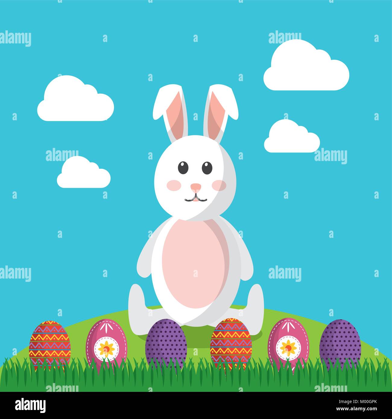 cute rabbit sitting with differents easter eggs Stock Vector Image ...