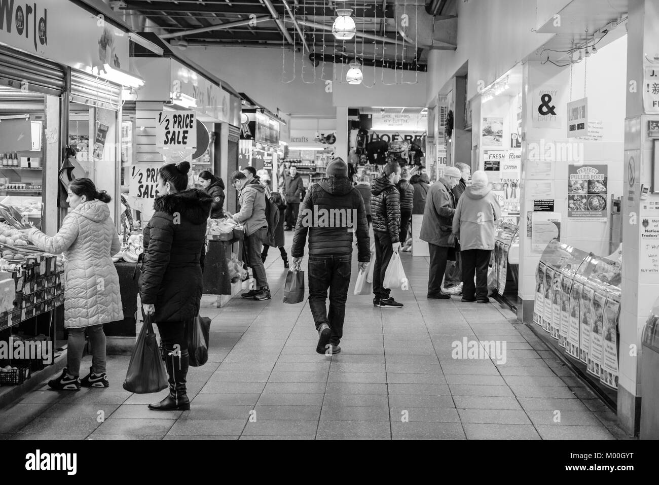 Stalls and Shoppers in the Oastler Shopping Centre, John Street market ...