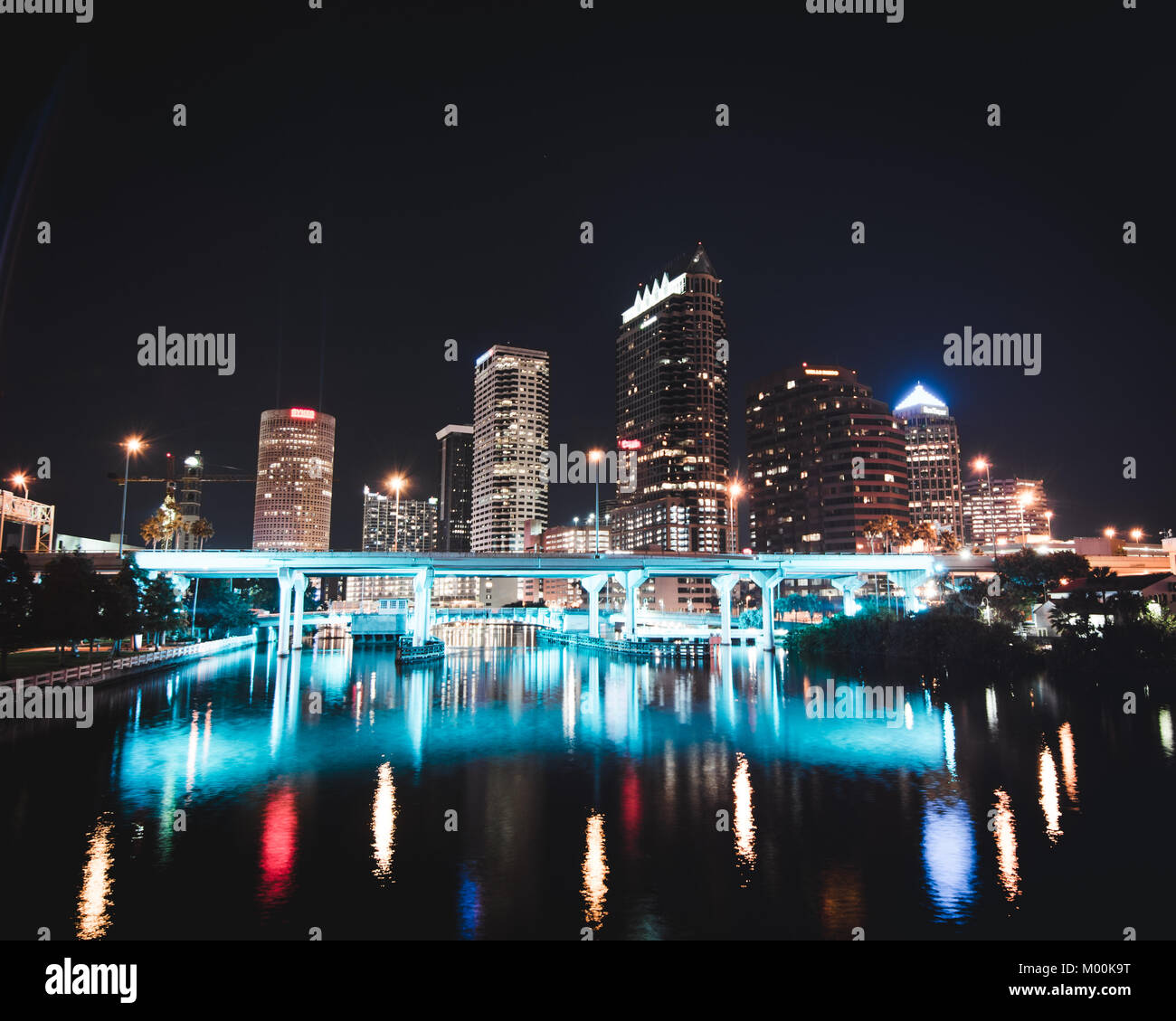 Tampa Skyline with long exposure Stock Photo
