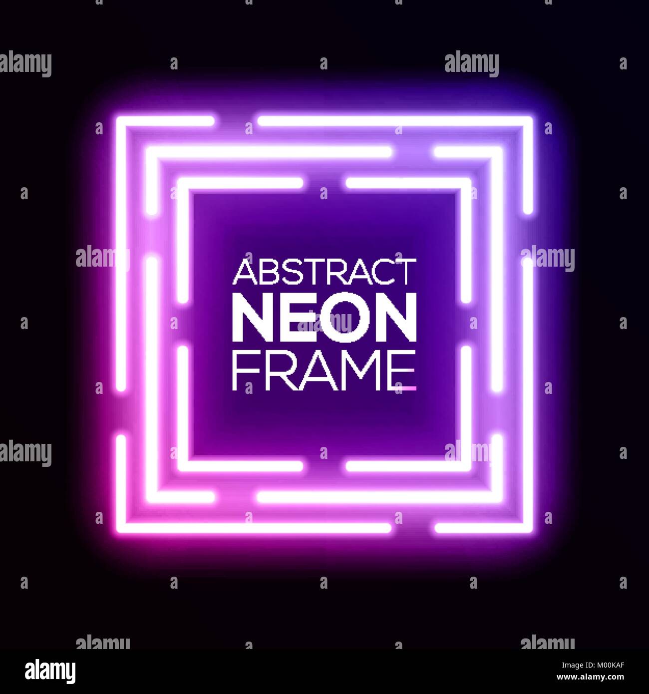 Gradient pink violet neon light abstract squares. Shining techno square frame. Night club electric luminous 3d box design on dark backdrop. Neon background with glow. Technology vector illustration. Stock Vector