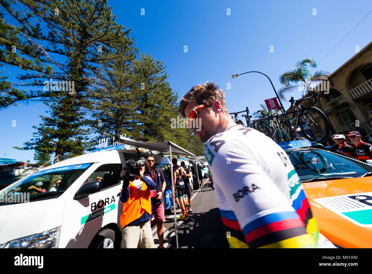 Glenelg, South Australia, Australia. 18th Jan, 2018. Peter Sagan at the start of Stage 3, Glenelg to Victor Harbor, of the Tour Down Under, Australia on the 18 of January 2018 Credit: Gary Francis/ZUMA Wire/Alamy Live News Stock Photo