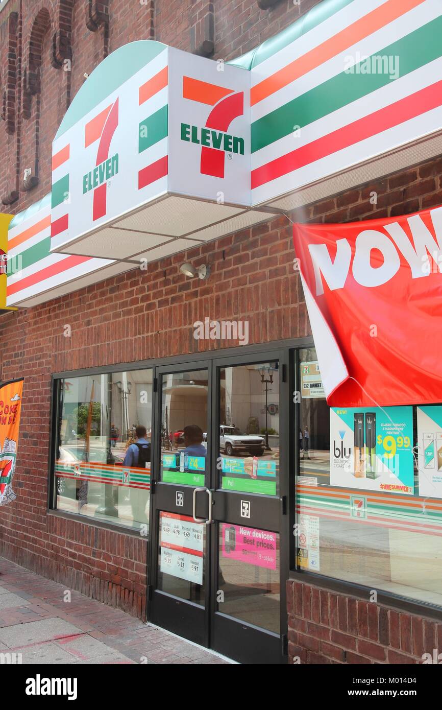 PHILADELPHIA - JUNE 11: 7 Eleven store on June 11, 2013 in Philadelphia. 7-Eleven is world's largest operator, franchisor and licensor of convenience  Stock Photo