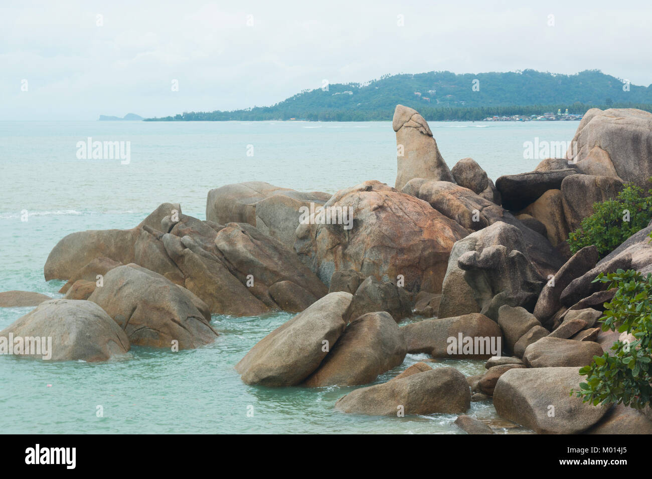 Hin Ta and Hin Yai Rocks or grandmother and grandfather rocks in Koh Samui Stock Photo