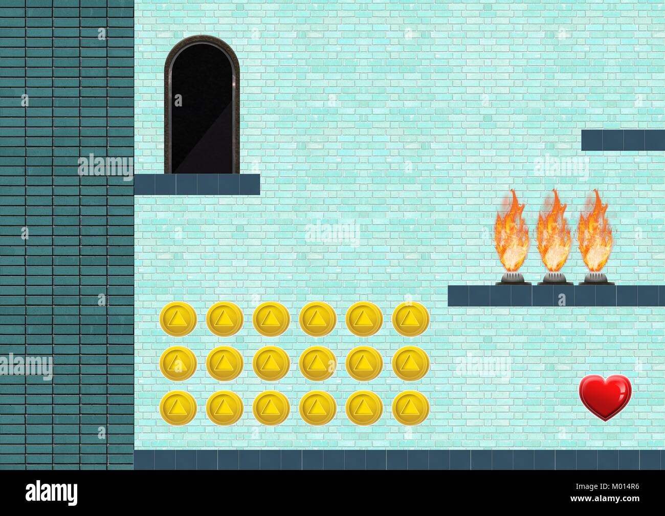 Computer Game Level with coins and heart Stock Photo - Alamy