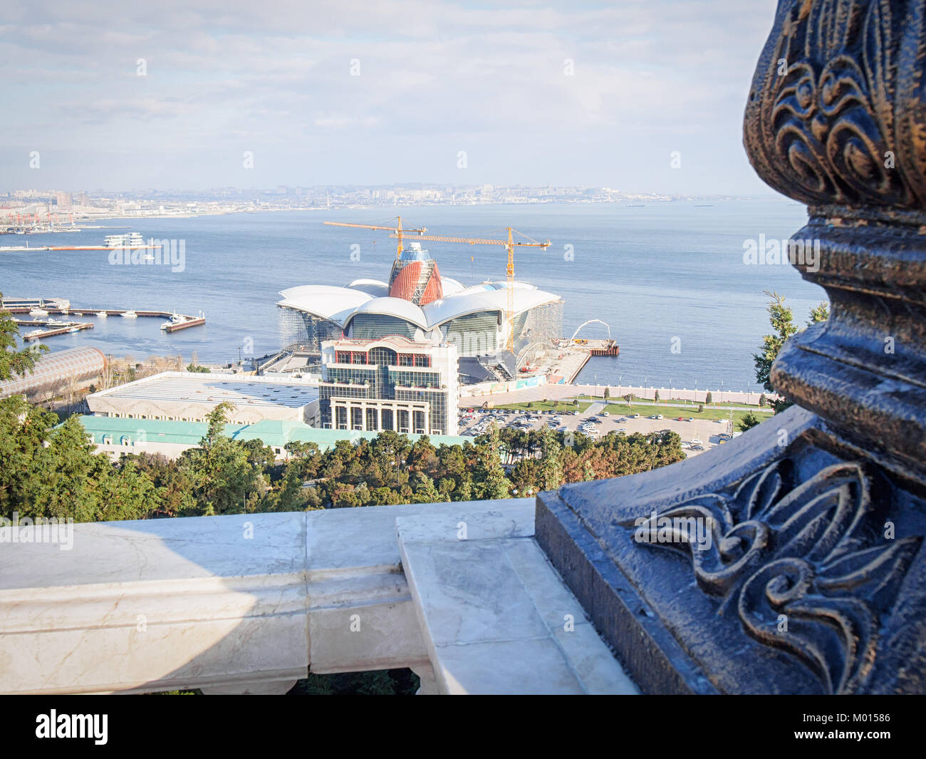 BAKU, AZERBAIJAN-DECEMBER 27, 2017: Caspian Waterfront Mall Baku building construction view from above. Stock Photo