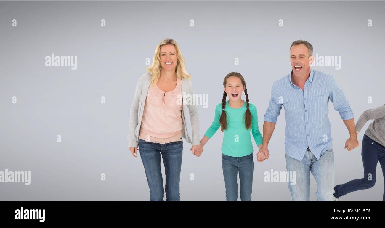 Family together holding hands with grey background Stock Photo - Alamy
