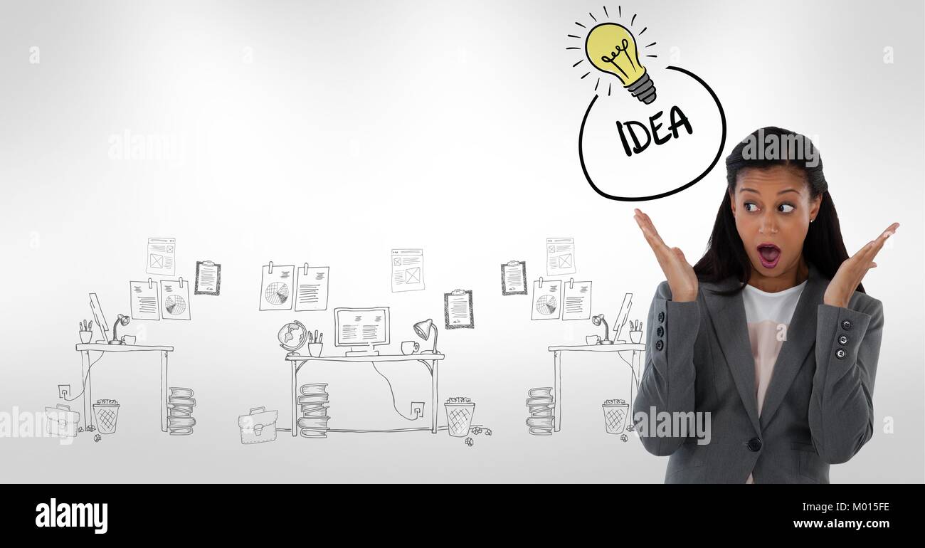 Woman in a drawn office having an idea Stock Photo