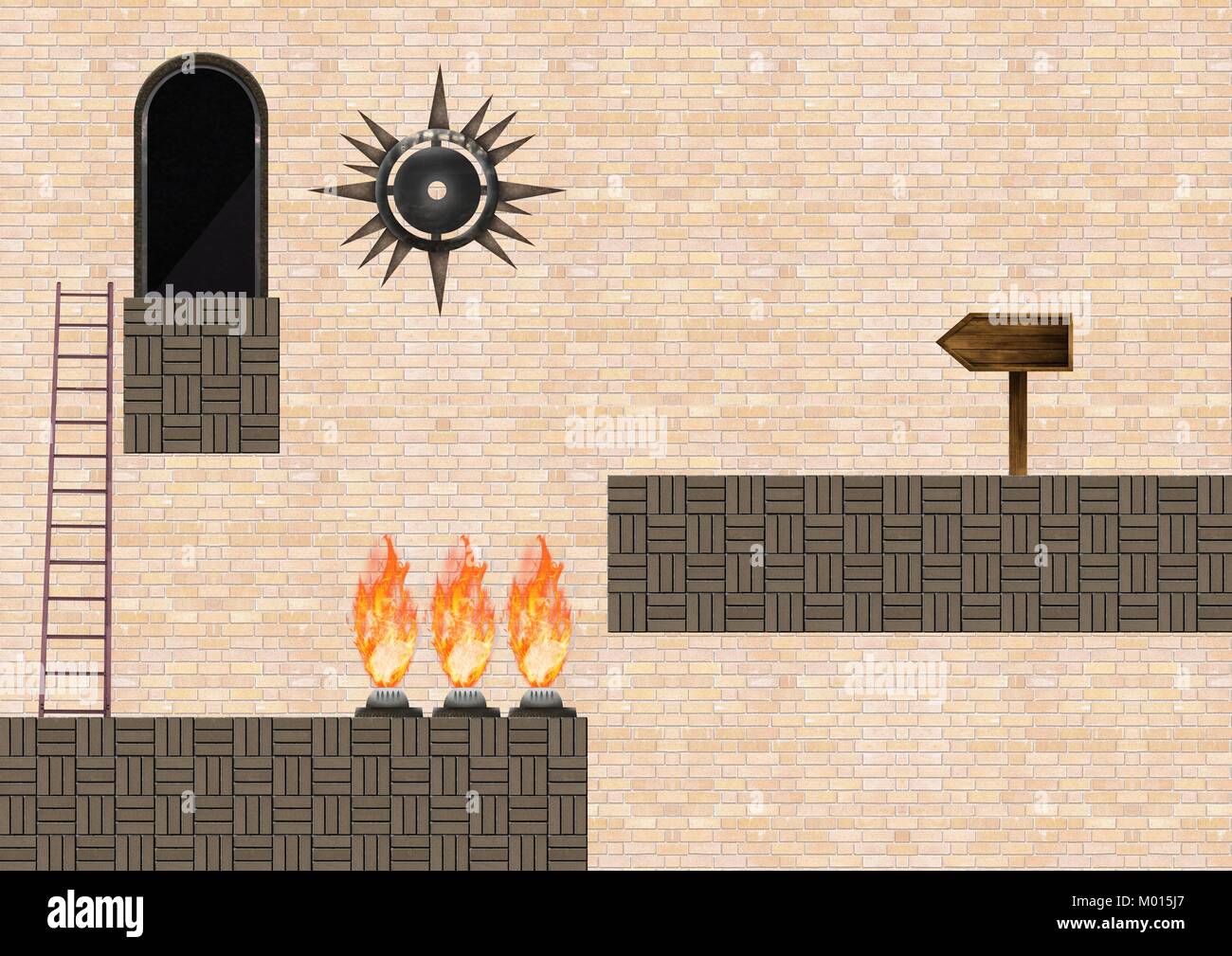Computer Game Level with traps and ladder Stock Photo Alamy