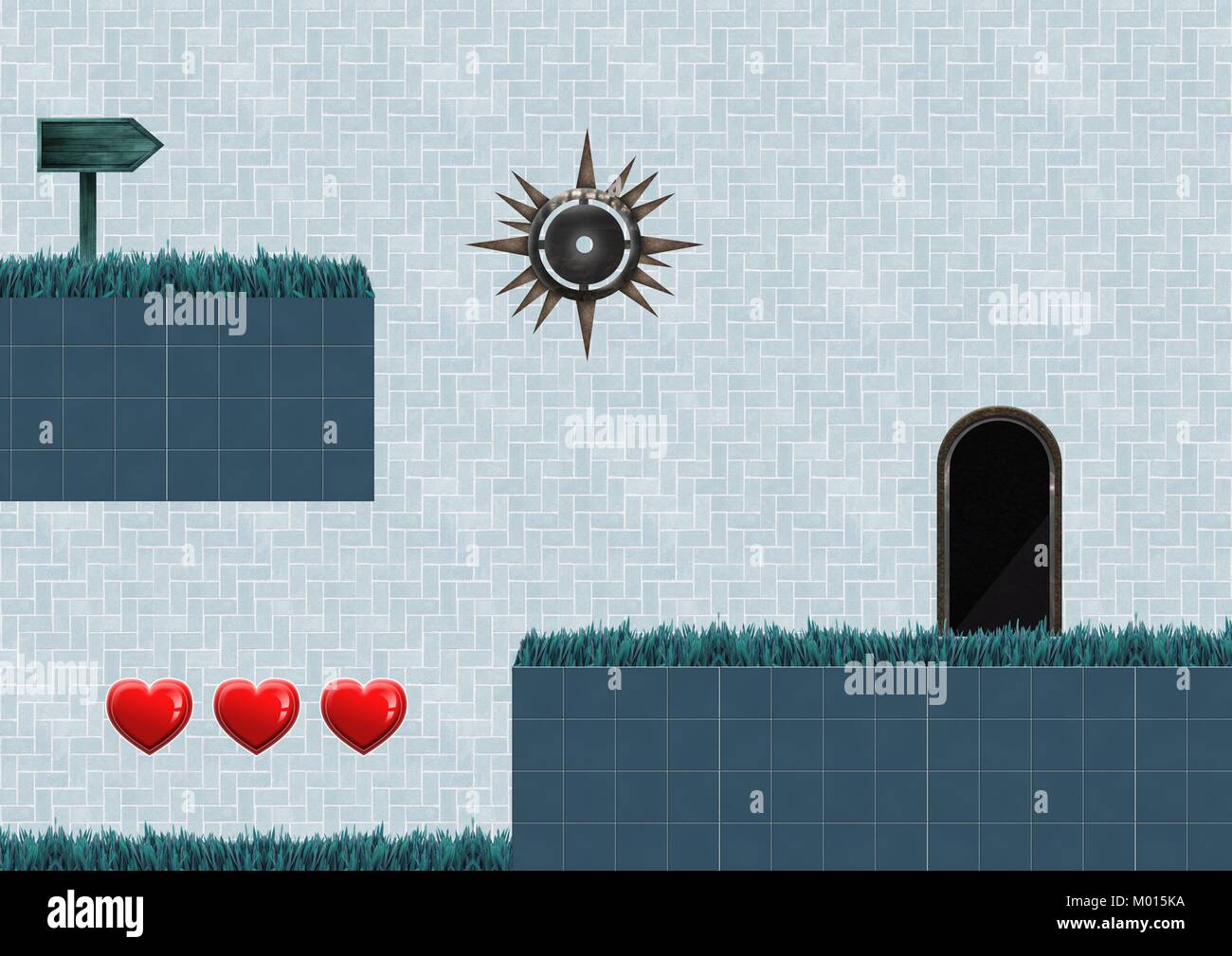 Computer Game Level with hearts and trap Stock Photo - Alamy