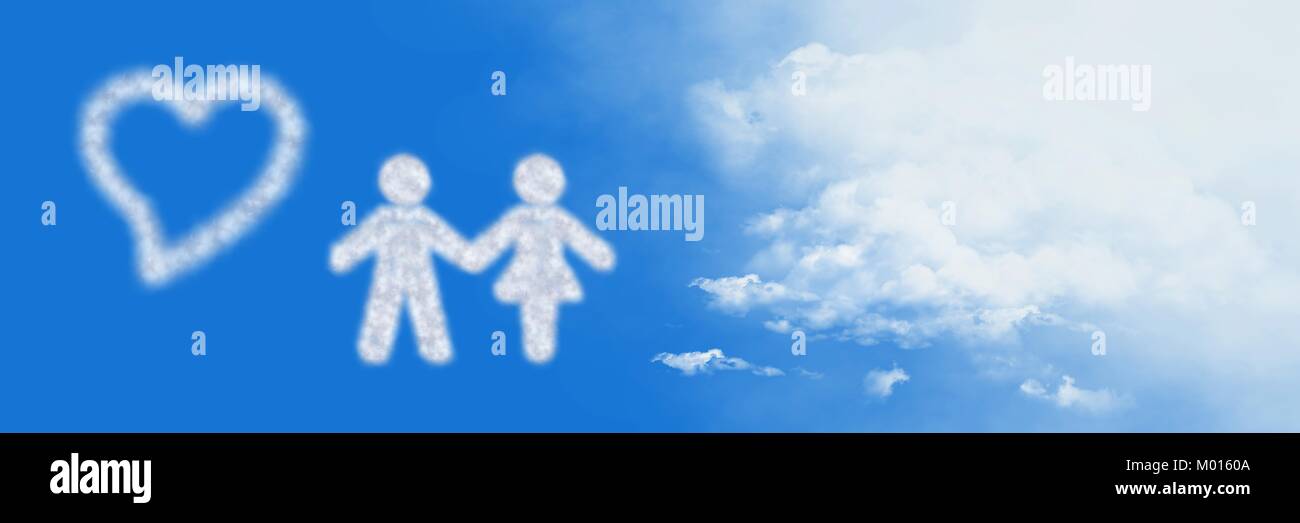 Couple holding hands and heart Cloud Icons with sky Stock Photo - Alamy