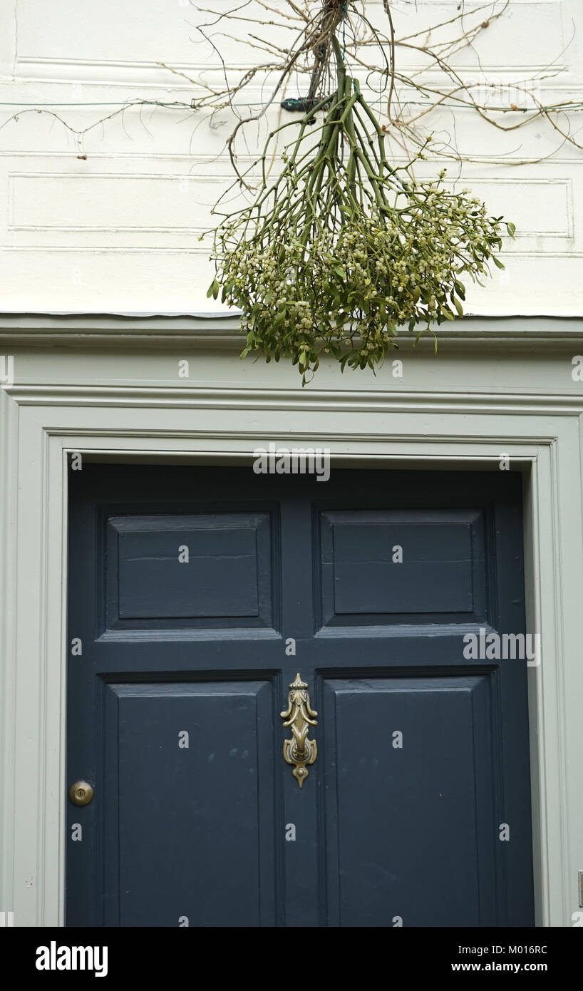 bunch of mistletoe over front door Stock Photo Alamy