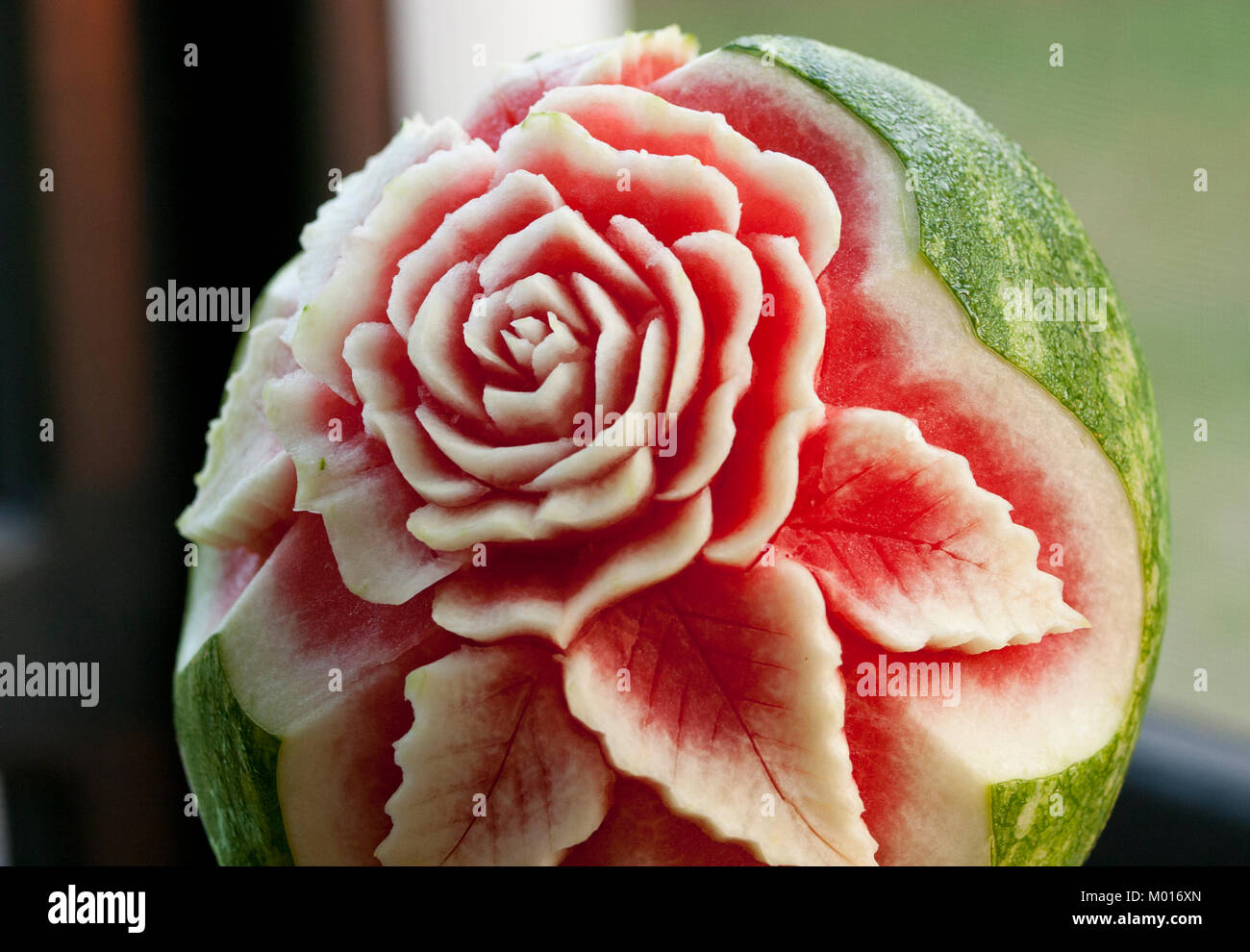 Watermelon Carved Into A Rose At A Korean Wedding Reception Stock