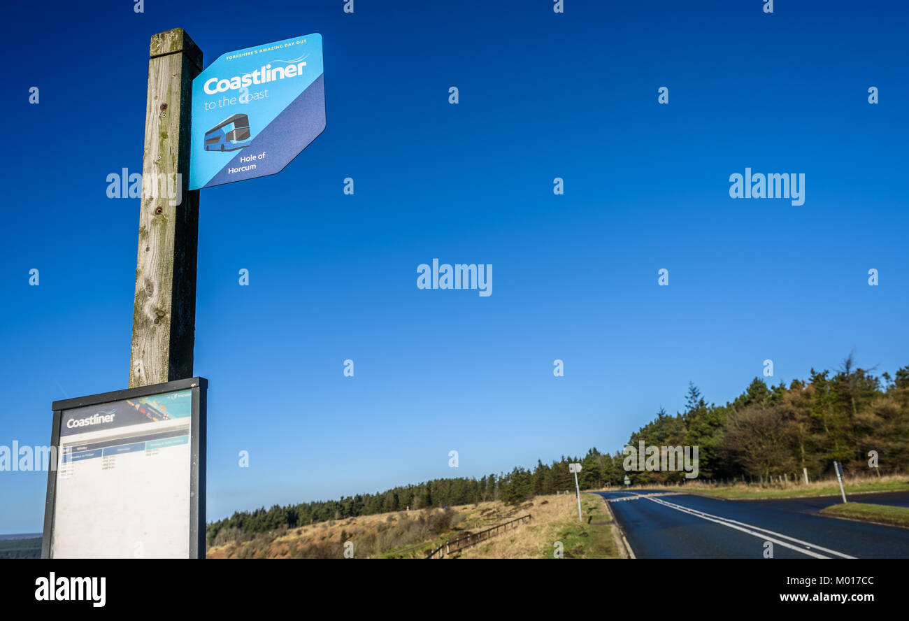 The Coastliner Bus Stop at the Hole Of Horcum, North Yorkshire, Uk. Stock Photo