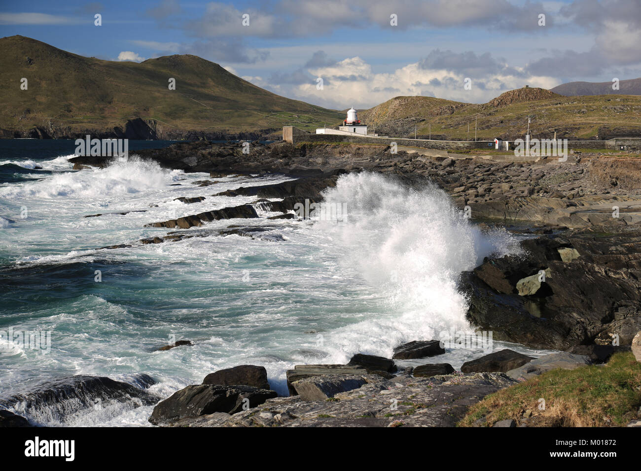 atlantic storm waves crashing onto the irish coast, wild atlantic way, county kerry, ireland Stock Photo
