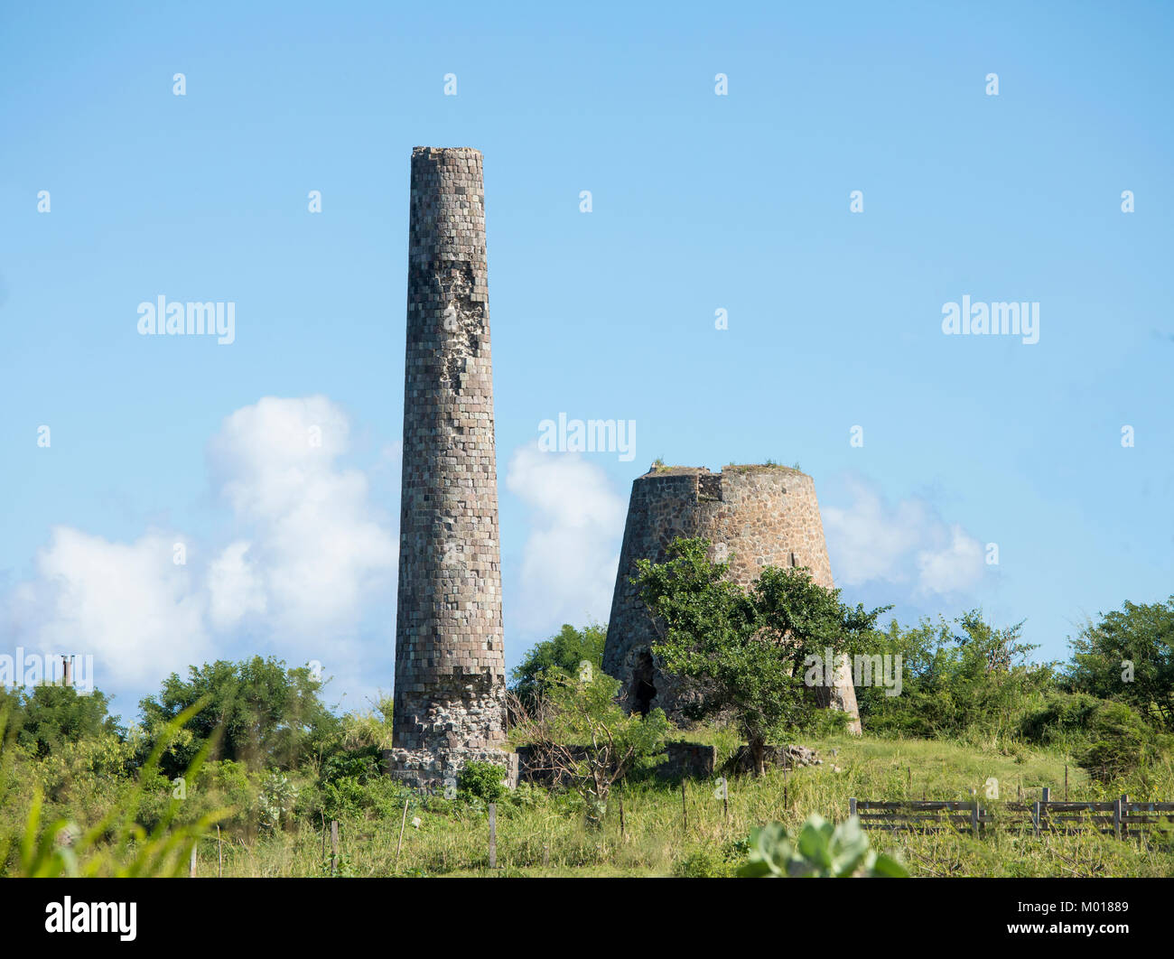 Ruins of sugar mill and plantation on the island of St Kitts in the