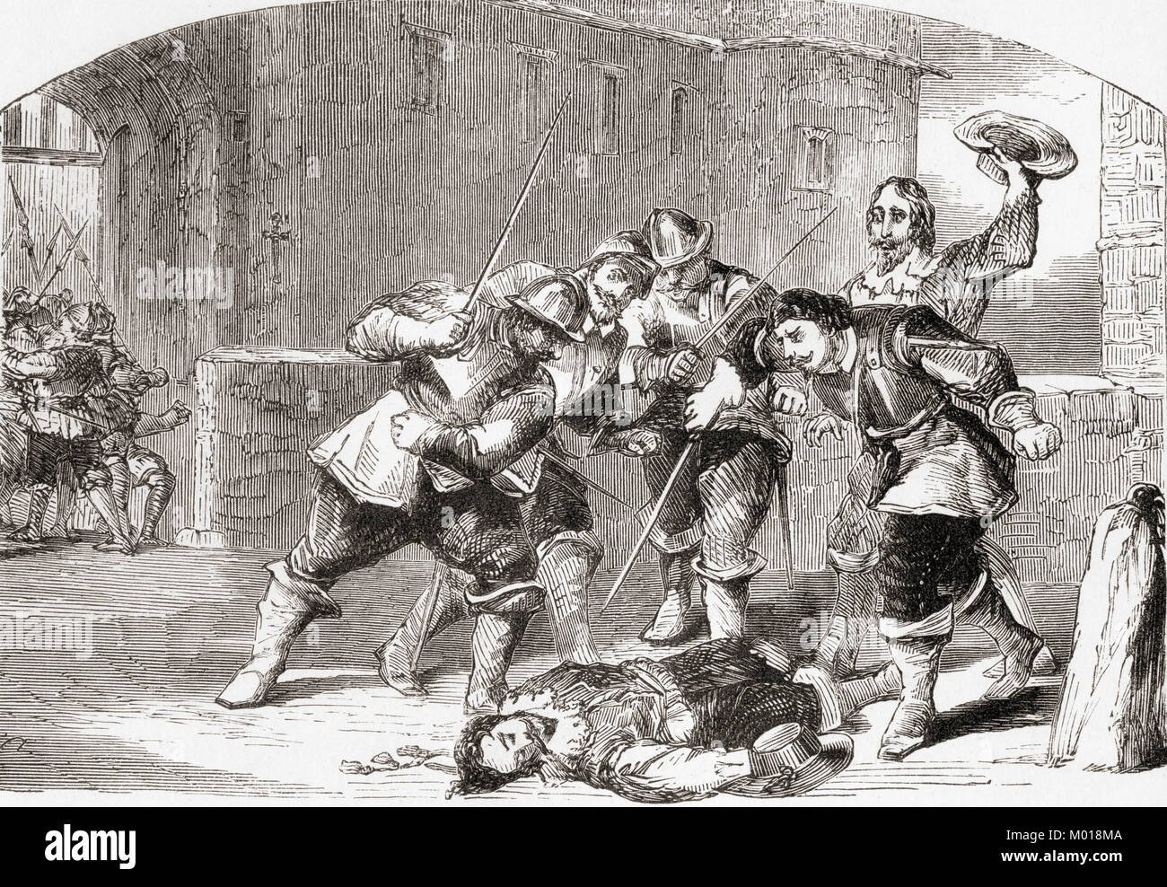 The murder of Concino Concini on the bridge of the Louvre, Paris, France.   Concino Concini, 1er Marquis d'Ancre, 1575 –1617.   Italian politician and a minister of Louis XIII of France.  From Ward and Lock's Illustrated History of the World, published c.1882. Stock Photo