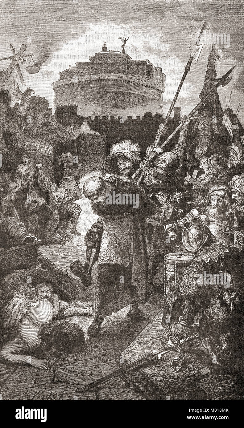 The taking of Rome by the Landsknechte, 1527.  The German Landsknechts, aka Landsknechte were mercenary soldiers in the late 15th to early 16th century. From Ward and Lock's Illustrated History of the World, published c.1882. Stock Photo