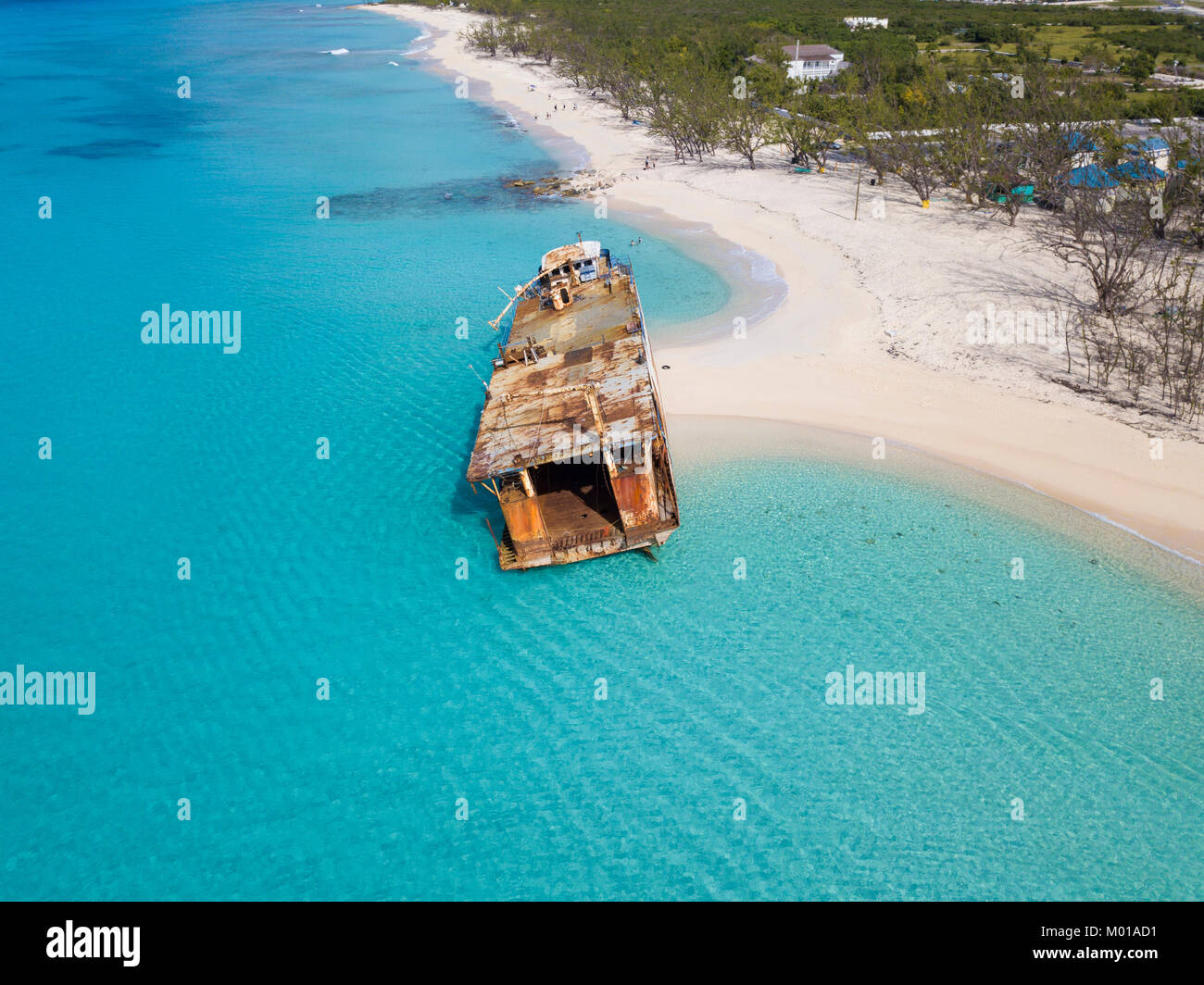 Aerial view of shipwreck on the beach in Grand Turk, Turks and Caicos. Stock Photo