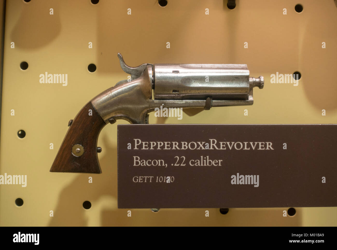 Pepperbox revolver Bacon .22 caliber on display in the Gettysburg Museum and Visitor Center, Gettysburg, Pennsylvania, United States. Stock Photo