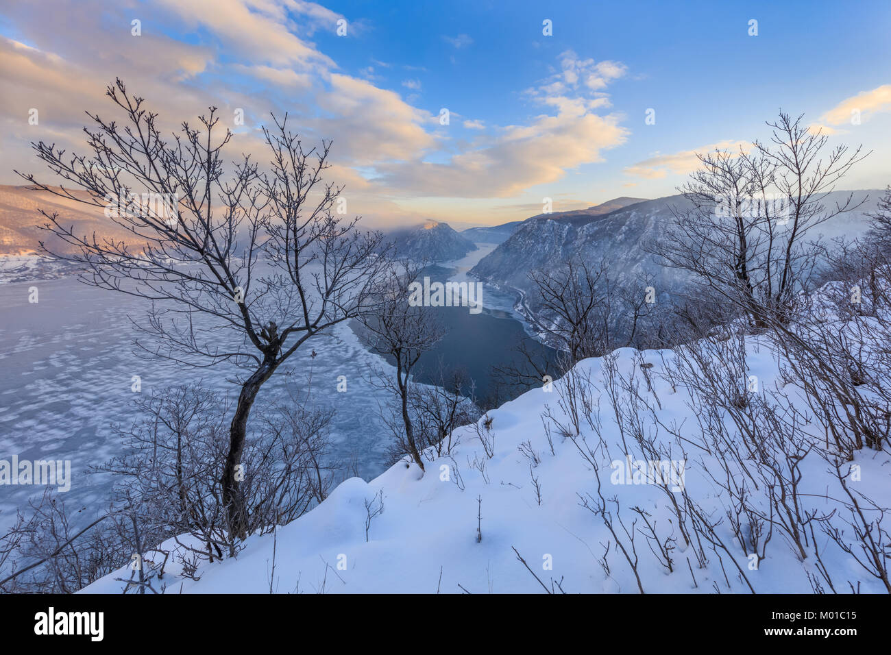 landscape in the Danube Gorges. Cazanele Mari seen from the Romanian side Stock Photo
