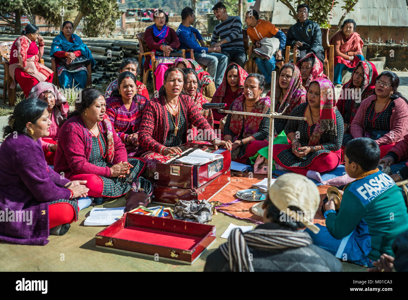 Woman play harmonium, Nepal, Asia Stock Photo Alamy